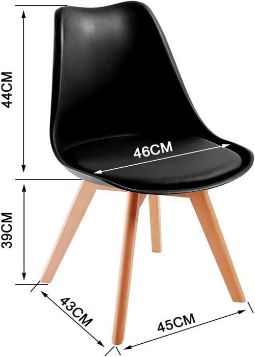 DEWINNER Chaises de Salle à Manger Catherina , Chaise de Bureau rétro, Assise rembourrée en hêtre Massif (Noir, Lot de 4)