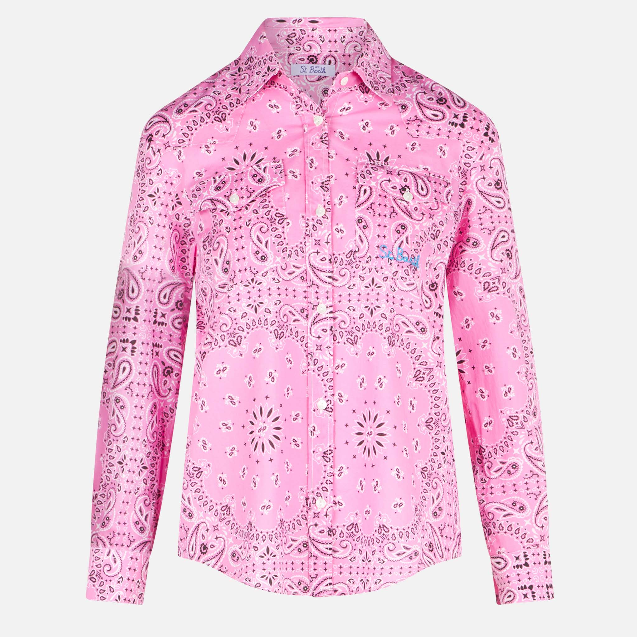 Roze damesblouse met bandana-print
