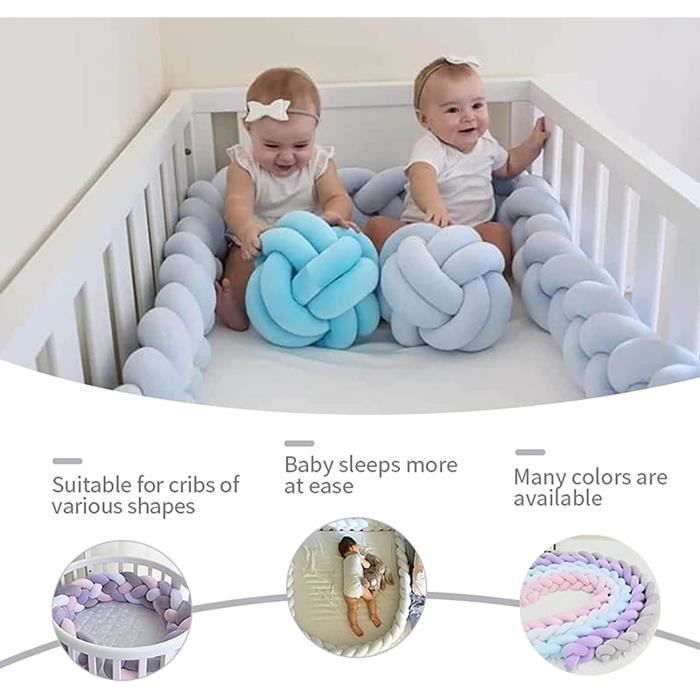 Lit Lit Pare- Chocs, 3 Brins Tresses Torsadées, Longues Bandes Tissées, Oreillers Boule Noués, Infantile Lit Rails Anti Collision