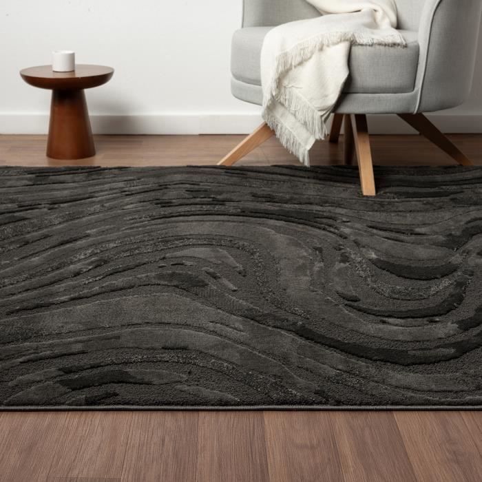 Tapete para sala de estar - VIMODA - 200 x 290 cm - Berber - Pelo curto - Antracite 3D