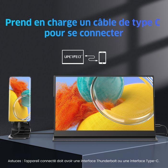 Monitor portatile UPERFECT da 15,6 pollici FHD Full HD IPS, 60Hz, rapporto di contrasto 1200:1, compatibile VESA.