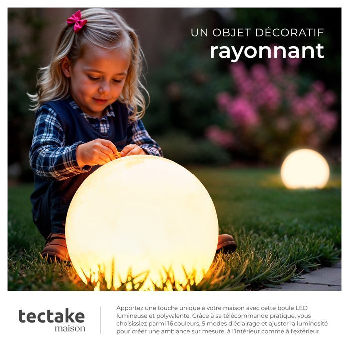 Iluminación - TECTAKE - Lámpara de globo con bombilla LED LUMINOUS GLOBE y mando a distancia de 12W - Blanca - Tamaño L 50 x 50 cm