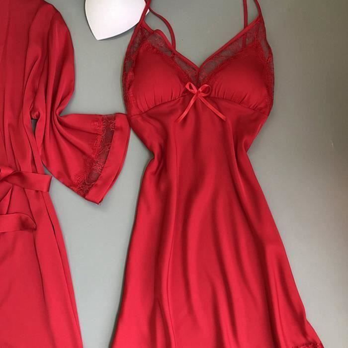 Red silk satin pyjamas - FUNMOON - Women's nightgown, robes, underwear, sleepwear, lingerie