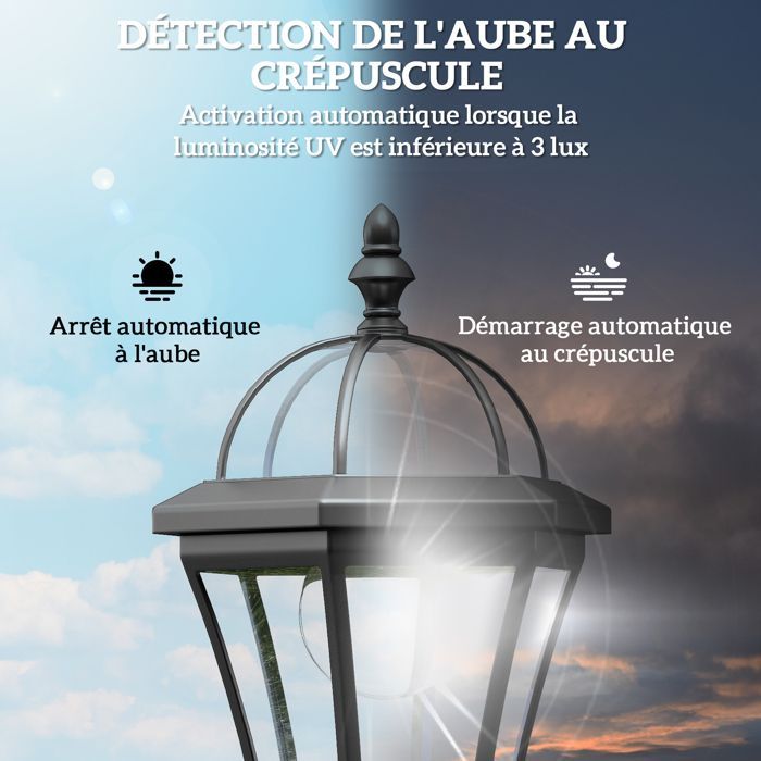 Lámparas solares de pie Outsunny - Juego de 2 lámparas LED blancas de 6000K, impermeables IP44, para jardín - ABS - Ø18x129cm - Negro