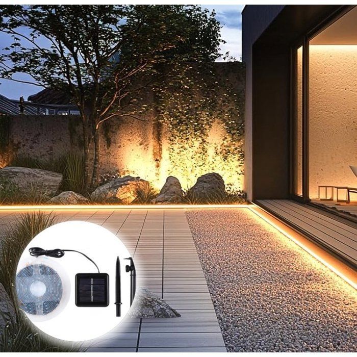 Tiras de luces LED solares para exteriores - 5 m - 320 LED - 8 modos - Luces solares impermeables para jardín