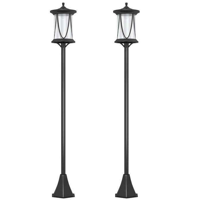 Juego de 2 farolas solares exteriores Outsunny - Lámparas LED - Encendido/apagado automático - 17x17x127cm - Negro