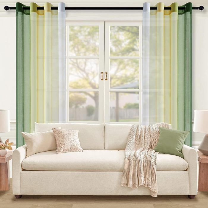 Topfinel Rideau Voilage Lot de 2 Rideaux Dégradé à Oeillet 140x160cm Voilages Intérieur Fenêtre pour Salon Chambre Bureau Olive