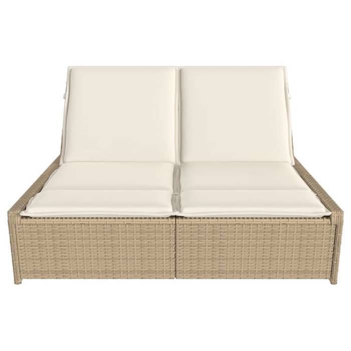 vidaXL Chaise longue double avec coussins beige résine tressée, lit de bronzage, chaise longue inclinable, lit de jour 368183