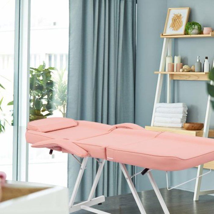 ALIGHTUP - Camilla de masaje plegable y portátil con respaldo y reposapiés ajustables, color rosa.