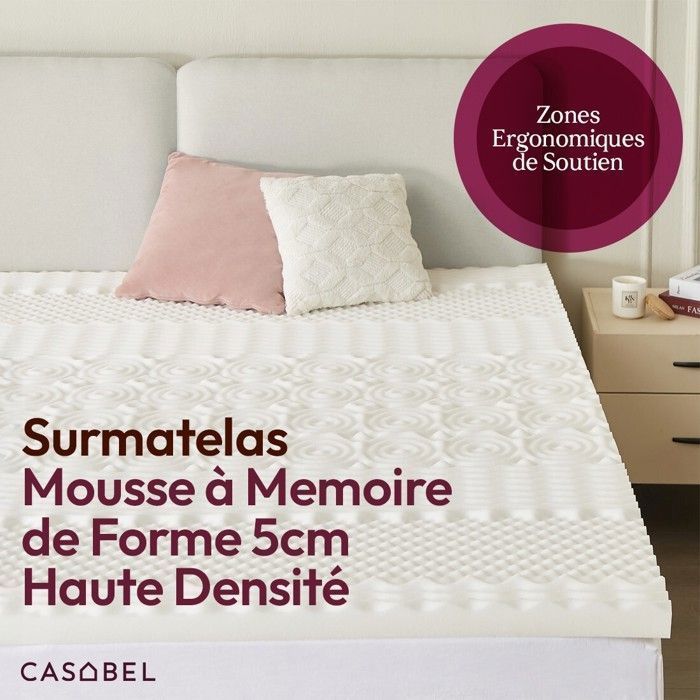 Cubrecolchón CASABEL 140x190 cm - Espuma viscoelástica con zonas ergonómicas - 5 cm - Cubrecolchón de confort - Para cama doble