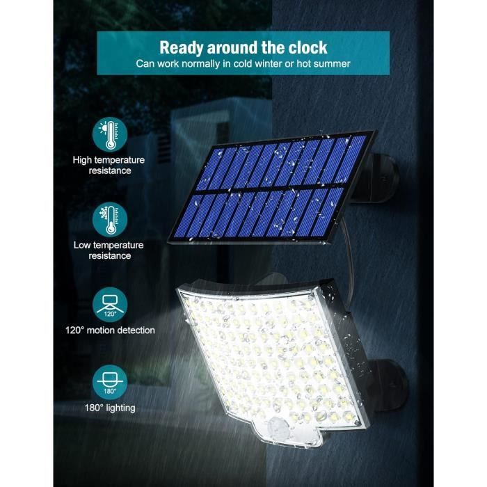 Foco solar exterior BLEOSAN de 106 LED con sensor de movimiento - Control remoto de 3 modos - Cable de 5 m