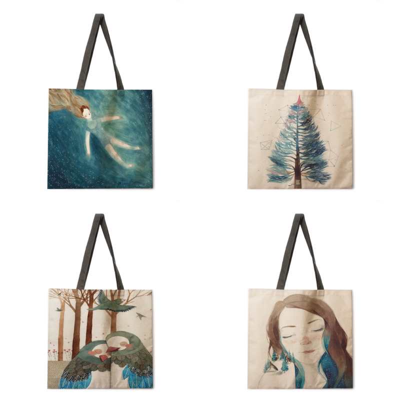 Borsa tote con stampa di sirena e stelle, borsa tote casual da donna, borsa a tracolla da donna, borsa per la spesa pieghevole, borsa da spiaggia per esterni