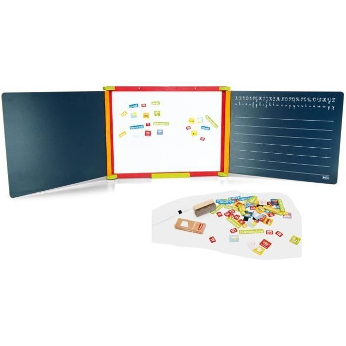 Jeujura houten drieluik whiteboard met 3 zijden (1 magnetisch en 2 krijtborden)