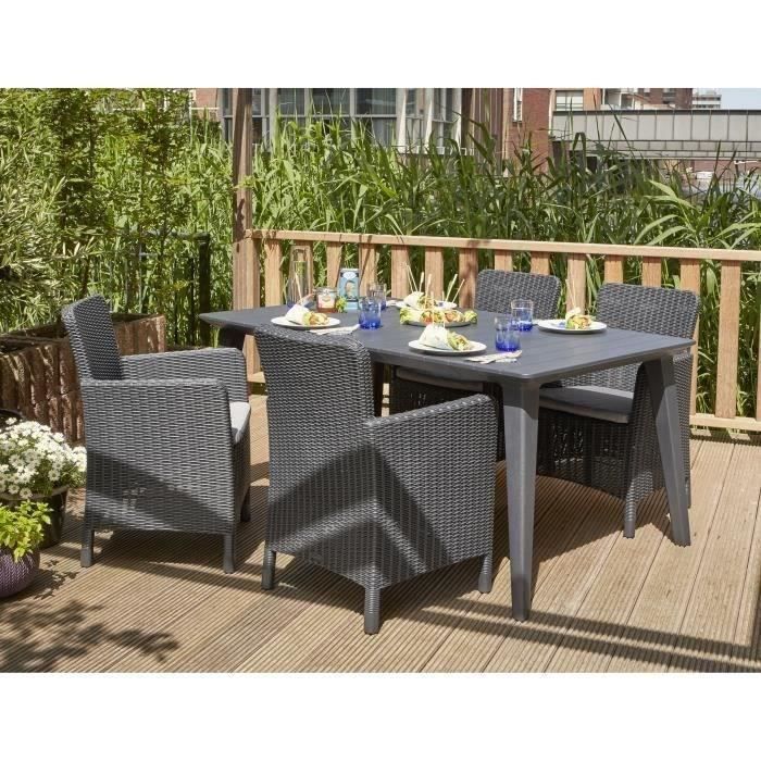 Sillón de jardín - Allibert de KETER - IOWA - en resina que imita el ratán tejido, gris grafito, con cojín