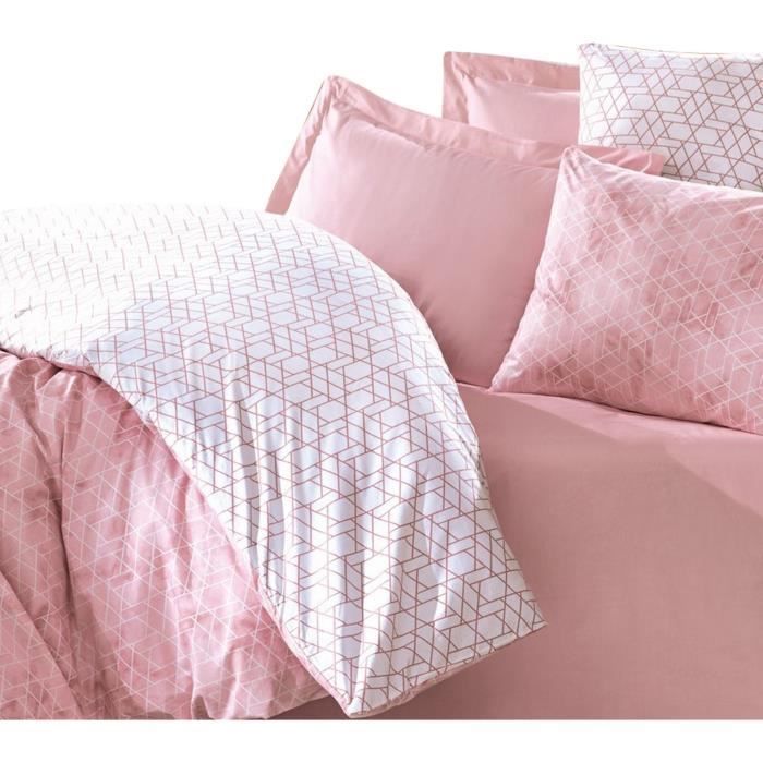 Juego de ropa de cama: 1 funda nórdica de 220 x 240 cm + 2 fundas de almohada de 60 x 60 cm - 100 % algodón reforzado - Rosa
