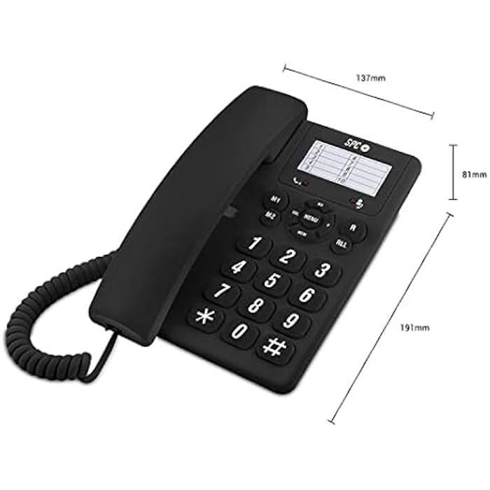 Telefone com fio SPC Original para mesa ou parede, com botões grandes e fácil de usar, 3 memórias de discagem rápida e controle de volume.