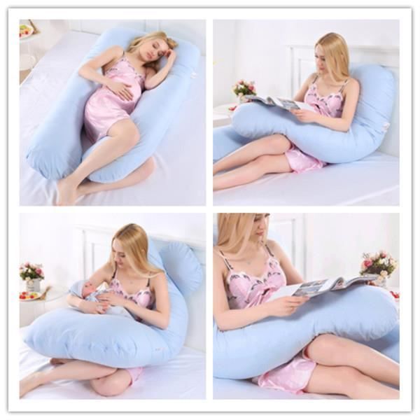 Oreiller Multifonctionnel de Grossesse Coussin de Maternite Confortable de U-forme pour Les Femmes Enceintes 130*70cm Violet clair