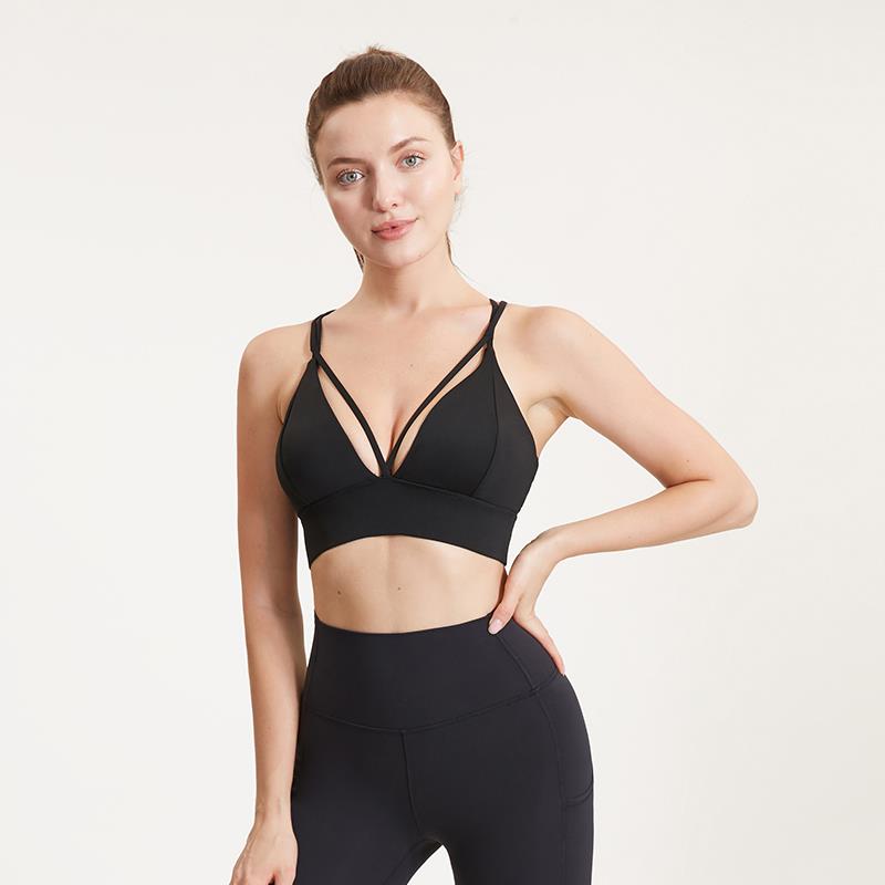 Reggiseno sportivo sexy da donna con scollo a V, top da yoga incrociato, push-up, top corti per allenamento fitness, intimo femminile