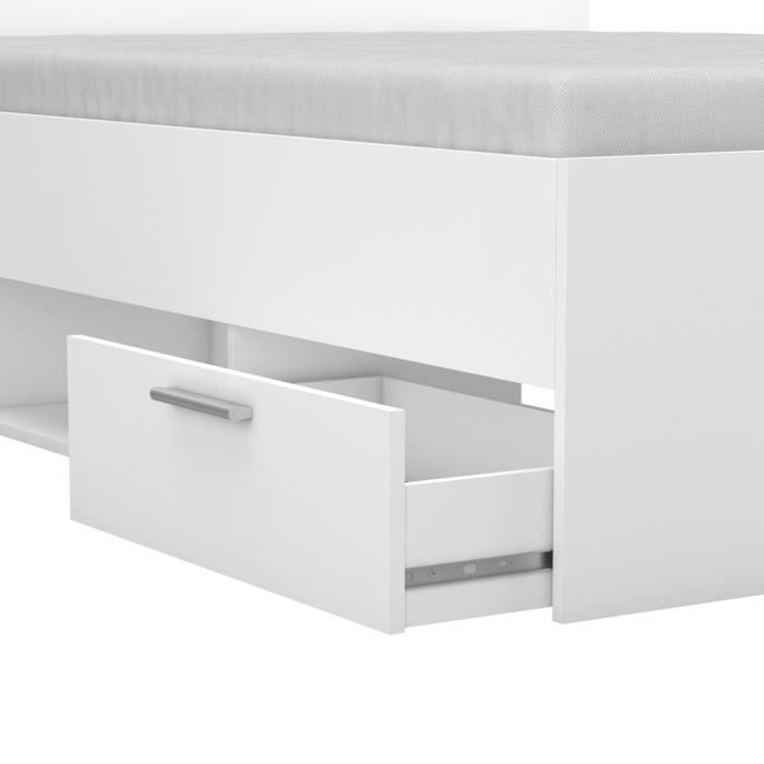 Cama para adultos Demeyere Michigan - 140 x 190 cm - Múltiples compartimentos de almacenamiento - Blanca