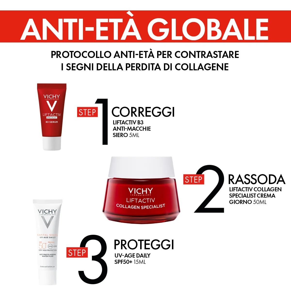 VICHY Vichy Liftactiv Specialist Set Serum tegen huidimperfecties 5 ml + Dagcrème 50 ml + Dagcrème UV-age SPF 50+ 15 ml