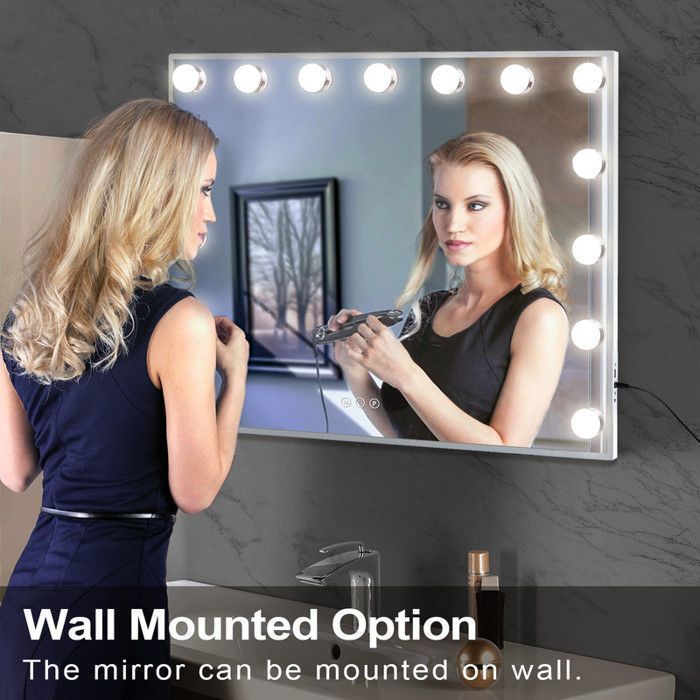 FENCHILIN Hollywood 15 LED miroir de maquillage lumineux/ trois lumières réglables/ port de charge USB/ loupe 10x/ blanc 58 x 46cm