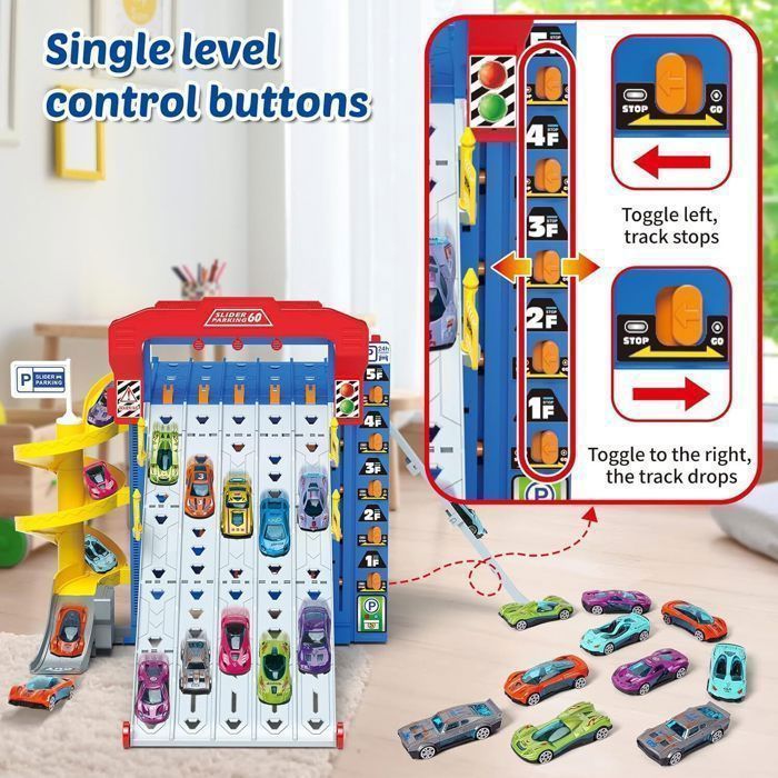 Parking à Toboggans VATOS avec 10 Voitures - Jouet Enfant véhicule de course pour 2-4 joueurs - Cadeau enfant 3+ans