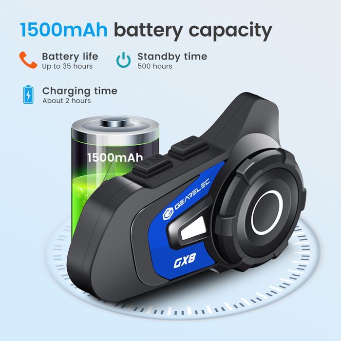 Κιτ κράνους Bluetooth με ενδοεπικοινωνία μοτοσικλέτας GEARELEC με μικρόφωνο, εμβέλεια 1500 μέτρα, για 8 αναβάτες, αδιάβροχο IPX67, αυτόματη απάντηση