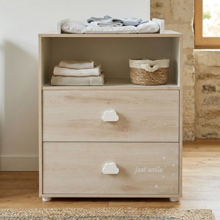 Cambiador Babyprice Smile - Haya - 2 cajones - 1 estante - Fabricado en madera