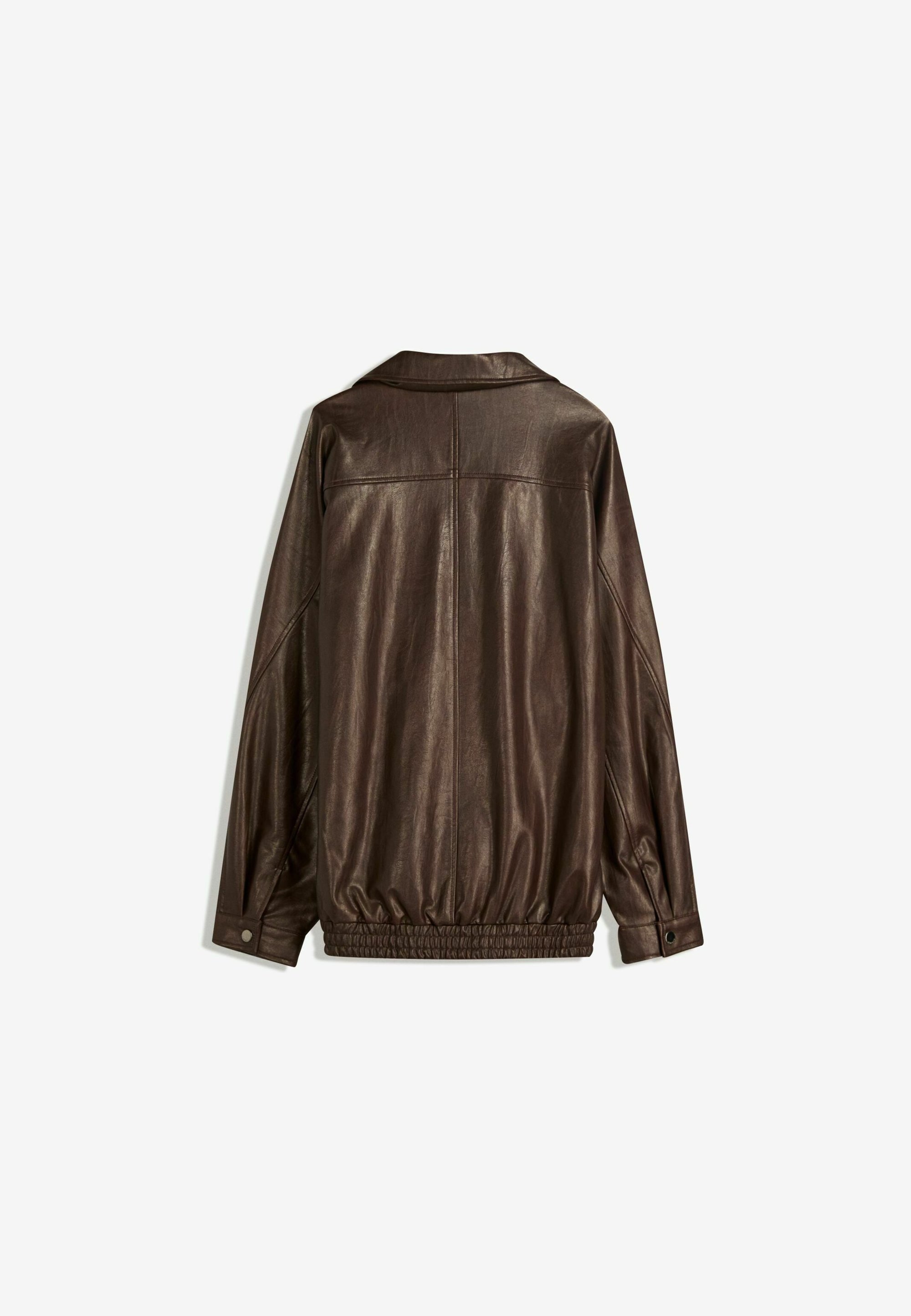 Bershka OVERSIZE - Giacca in similpelle - marrone scuro