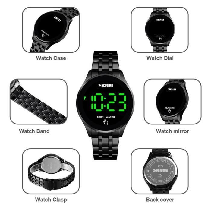Montre tactile Homme Femme Bracelet LED numerique electronique 2020 sport etanche jeunes noir