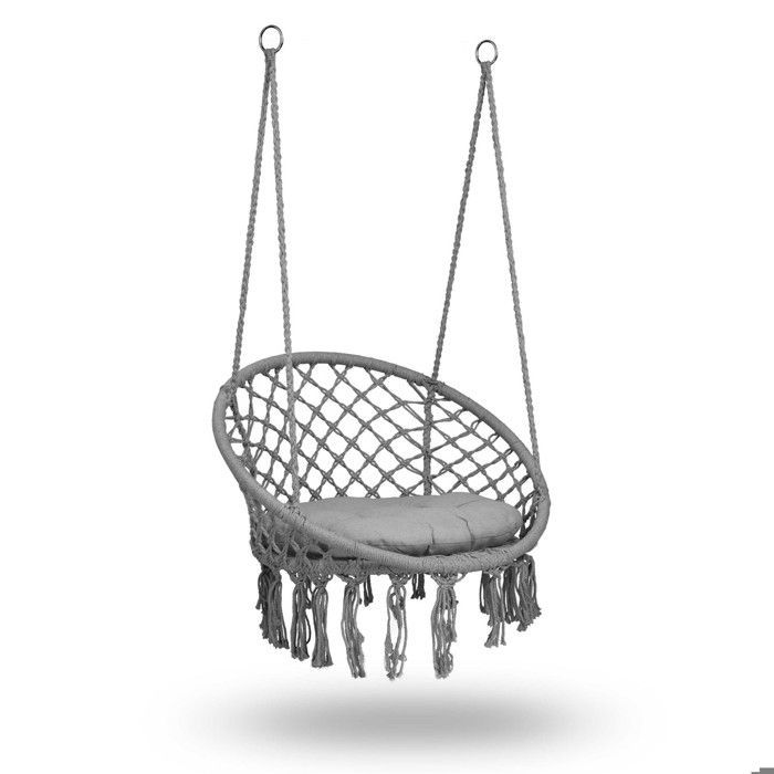Fauteuil suspendu de jardin - JANSHOP - Style boho - Gris - Coussin inclus - Tressage épais - Structure métallique