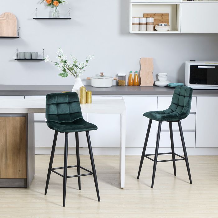 HOMCOM - Taburetes de bar - Terciopelo (100% poliéster) - 42x55x103cm - Verde