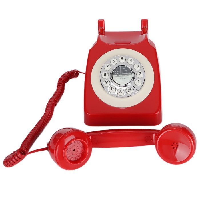 Teléfono fijo clásico retro con cable, teléfono de estilo antiguo para oficina, cafetería, bar, decoración roja - SALALIS