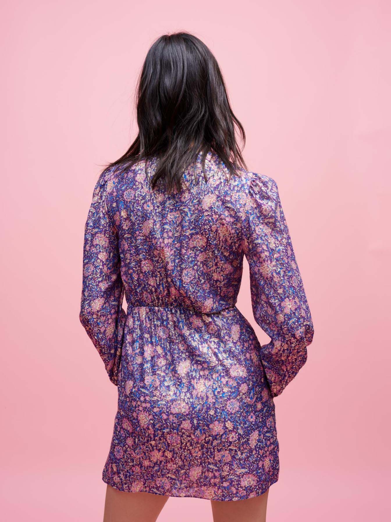 Jurk van viscose met metallic print - Dahlia violet