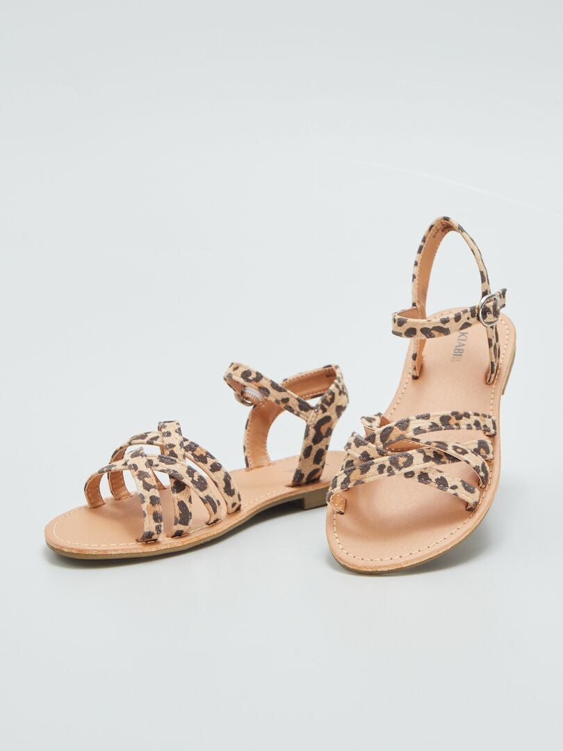 Sandalias con tiras cruzadas - Estampado de leopardo - MARRÓN