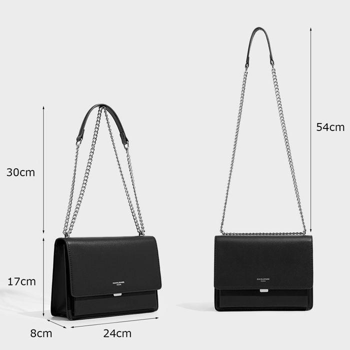 David Jones - Women's Shoulder Bag - Messenger Bag, Clutch, Small Handbag, Shoulder Bag, Faux Leather, Fashion Chains - Black