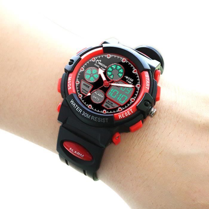 Reloj infantil SHARPHY para niños, reloj LED multifuncional, luminoso, resistente al agua, reloj deportivo para niñas, correa de silicona roja moderna, para adolescentes