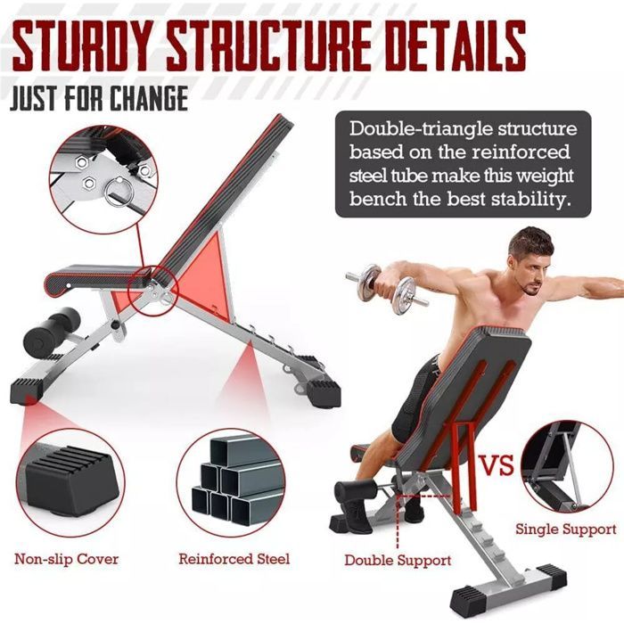 Banco de musculação dobrável Dripex - Banco de treino multifuncional ajustável - Banco de musculação para academia em casa e escritório