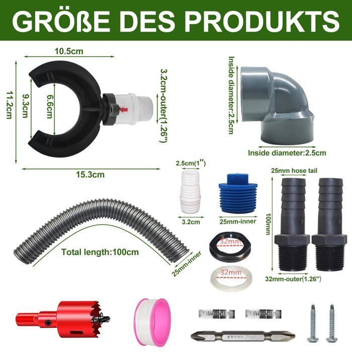 Recuperateur d Eau de Pluie pour Tuyau de Descente Ø 70-110mm, Récupérateur Eau de Pluie pour Descente de gouttière(Tuyau-100cm)