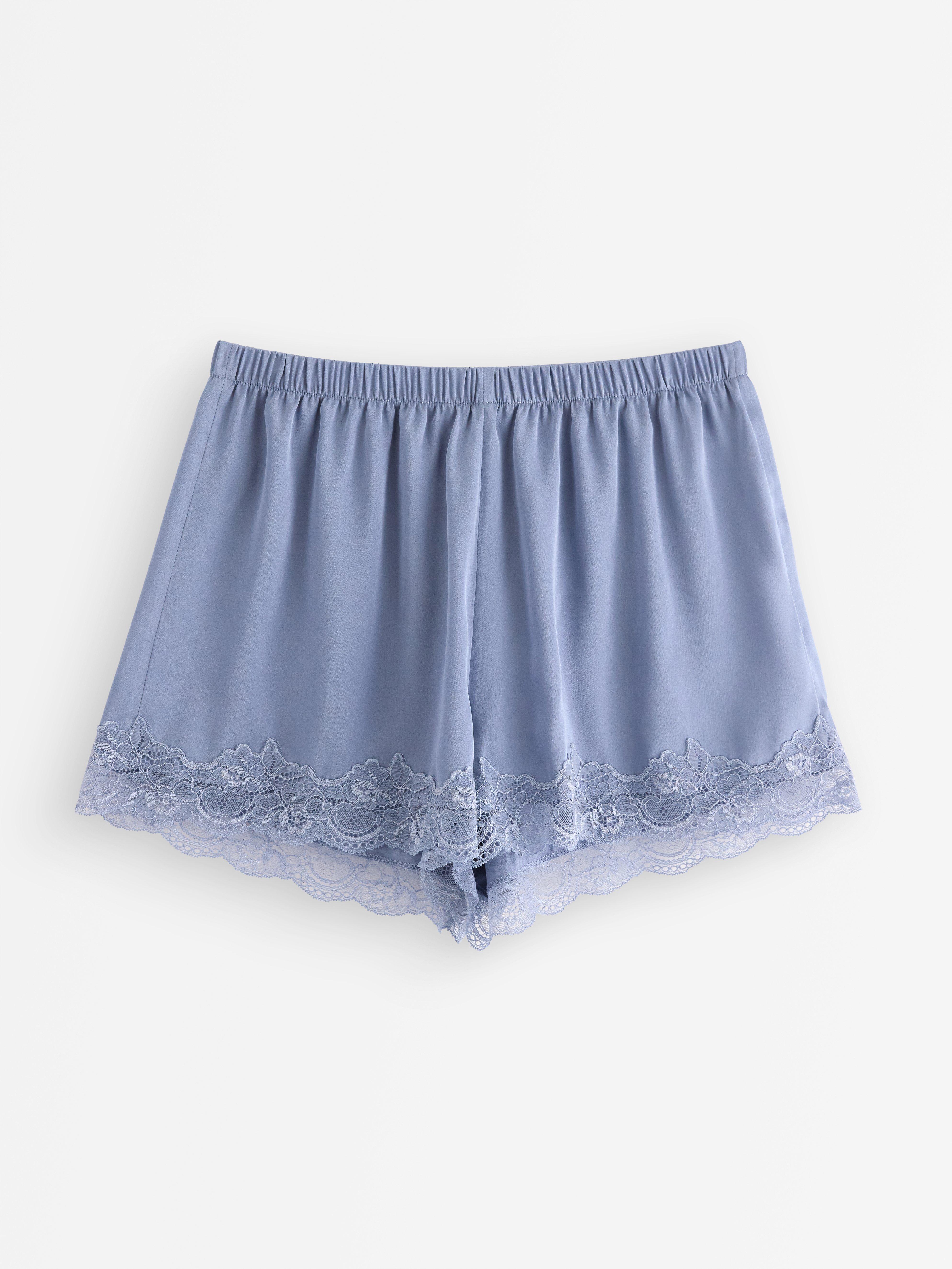 Pantalones cortos de pijama de satén azul empolvado