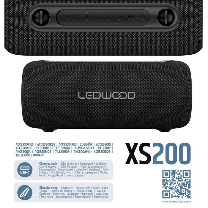 Enceinte Hifi Autonome 200W Ledwood XS200, Effet LED, Buetooth,FM, IPX5, Assistant Vocal, 20W RMS, 2000mAh+Clé 32G