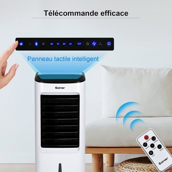 Aire acondicionado portátil COSTWAY 7L 4 en 1 - Enfriador de aire - Control remoto - 65W - Temporizador de 7.5H - 3 modos/velocidades - Pantalla LED - 27x30x74
