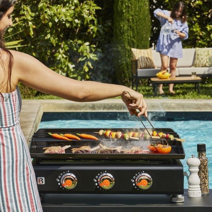 Plancha à gaz Silvia II G 3 Feux - BRASERO - Plaque Fonte émaillée fabriquée en France - 67 x 34 cm - 7,5 kW