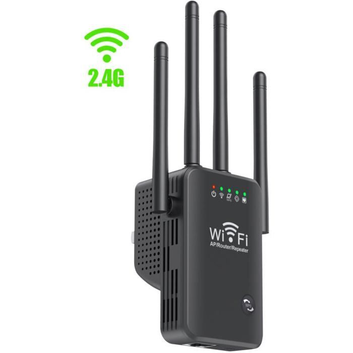 Ripetitore WiFi wireless con 4 antenne, WiFi 2.4G, estensore di portata 300M, amplificatore di segnale a lungo raggio, nero. PZCC