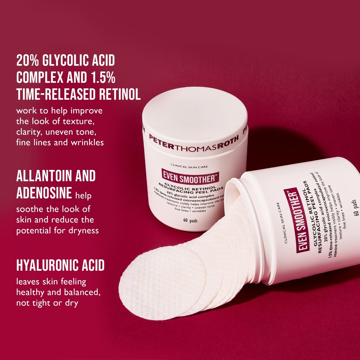 Peter Thomas Roth veido šveitiklis „Even Smooth“ su glikoliniu retinoliu, šveičiamoji pagalvėlė