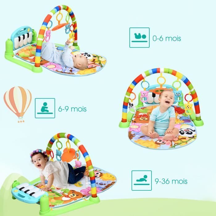 Tappetino attività musicale DREAMADE per neonati con giocattolo rimovibile, pianoforte girevole e luce, per bambini da 0 a 3 anni.