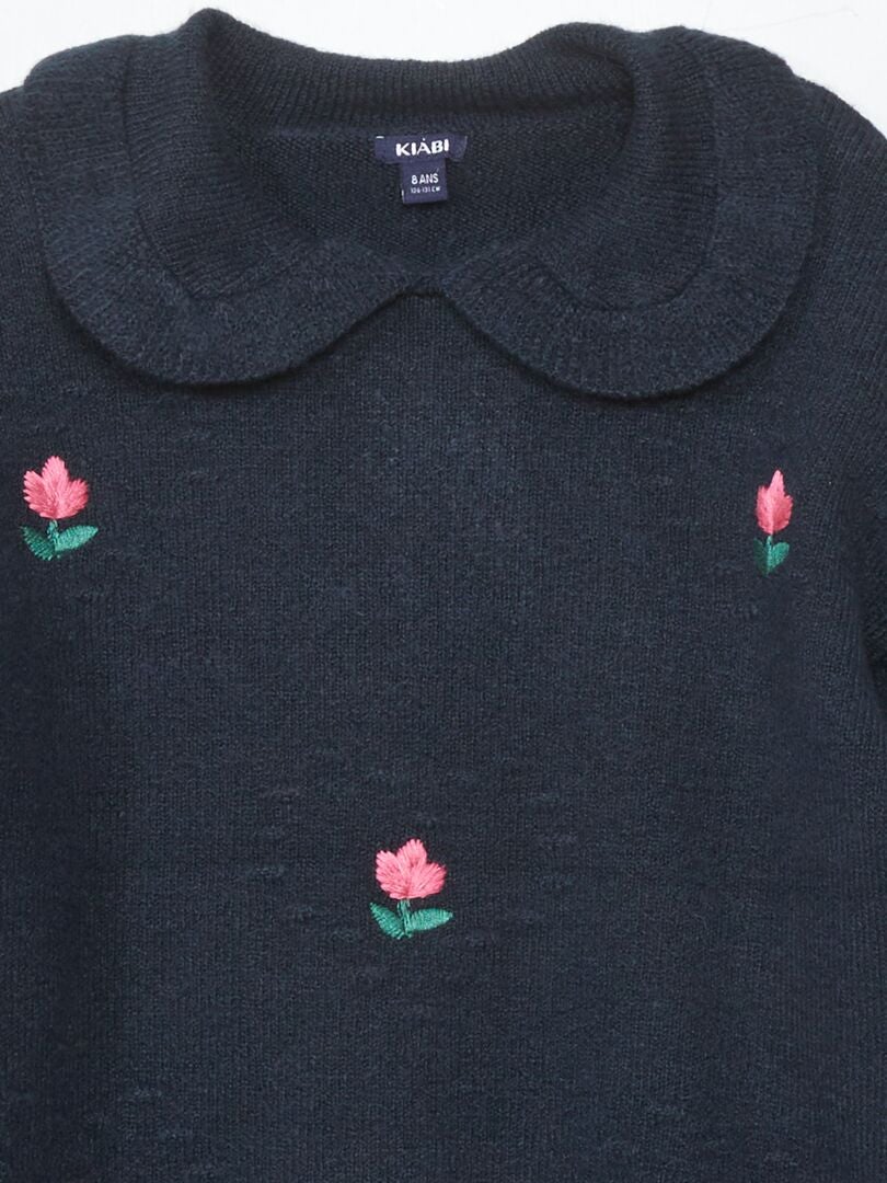 Trui met patroon en claudinekraag - blauw