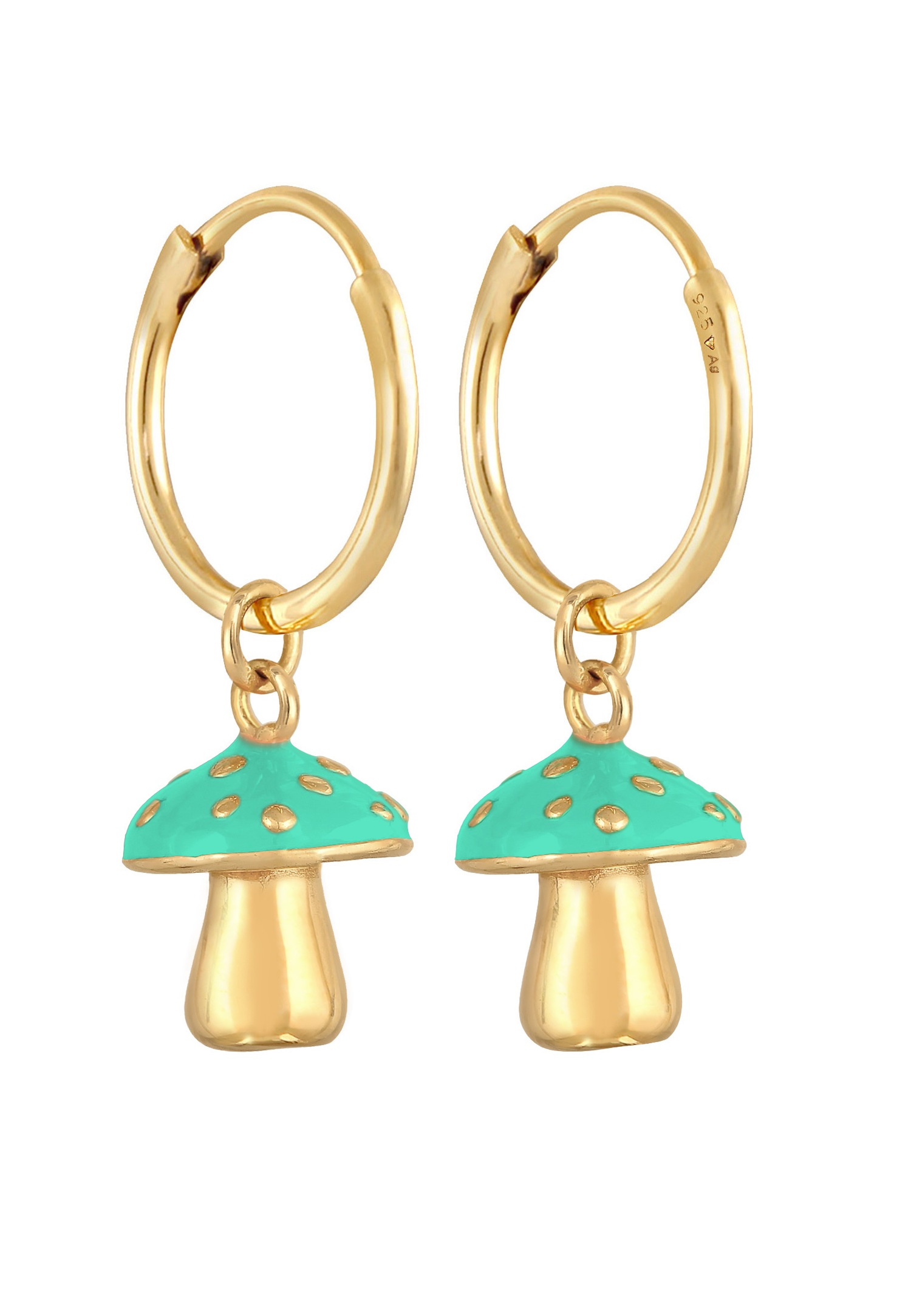 Elli Femmes Créoles champignon orange avec émail en argent sterling 925 plaqué or