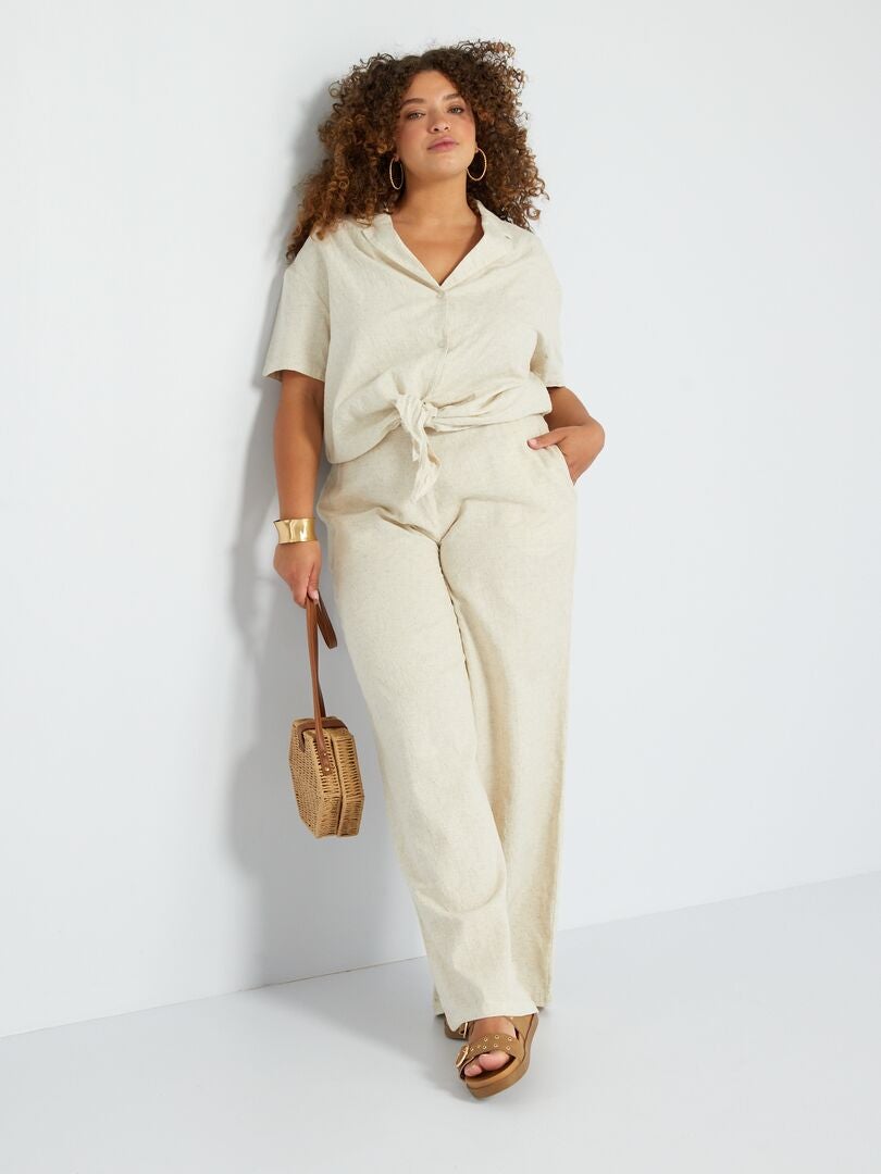 Blouse met korte mouwen - BEIGE