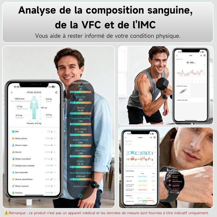 Smartwatch da uomo con ECG/HRV/BMI, display HD da 1,41